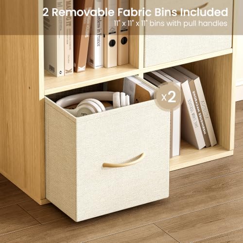 4 Cube Storage Organizer with 2 Bins - Solid Wood Cube Shelf for Bedroom, Living Room, Office - Variation of THIS listing