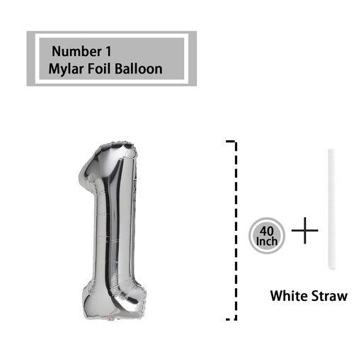1 Number Balloon Silver 40 inch Big Foil Mylar 1st Balloons for 1 Year Old Boy Girl Birthday Party Decorations Wedding Anniversary Events Supplies