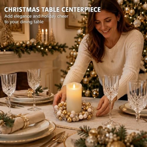 Luinabio 6 Pcs Christmas Candle Ring Set – Gold & White Mini Wreaths