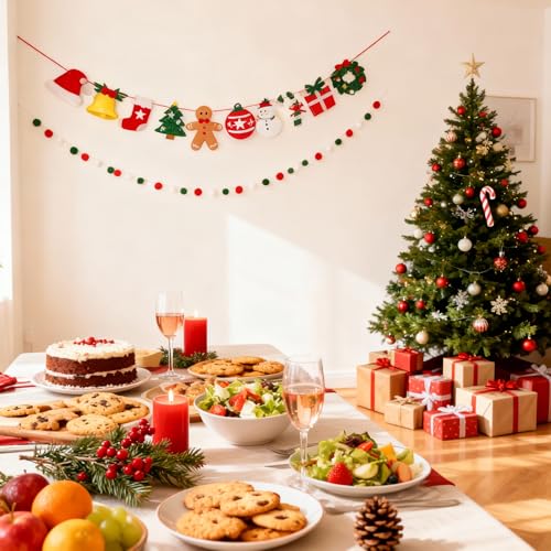 Dllesifvn Christmas Banner Set - 2 Felt Holiday Garlands with Ginger & Jingle Elements, Indoor Festive Decor, Variation A