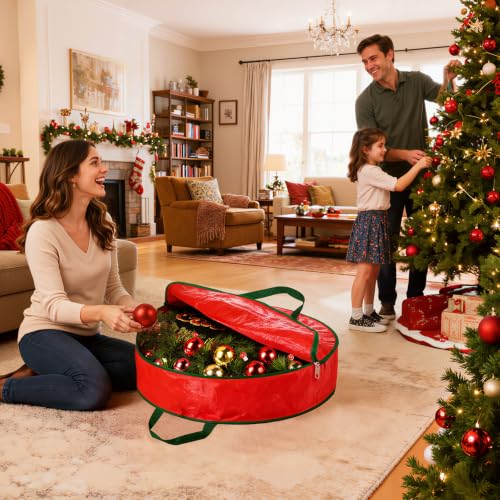 DeckTheHalls 36 Inch Christmas Wreath Storage Container – 2 Pack, PE Woven Storage Bags
