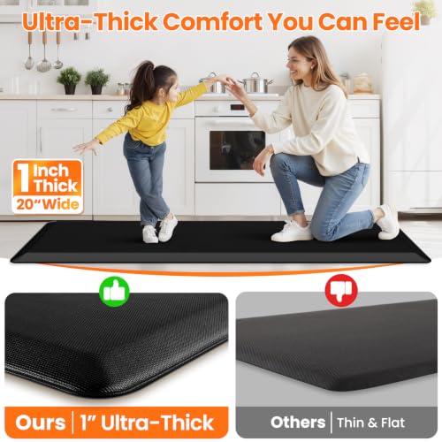 Anti-Fatigue Mat 1-Inch Thick for Kitchen & Standing Desk - Black, 72"L x 20"W