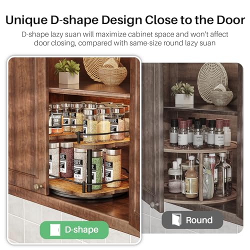 Vintage 12 Inch Wooden D-Shape Lazy Susan Spice Rack Organizer for Cabinet