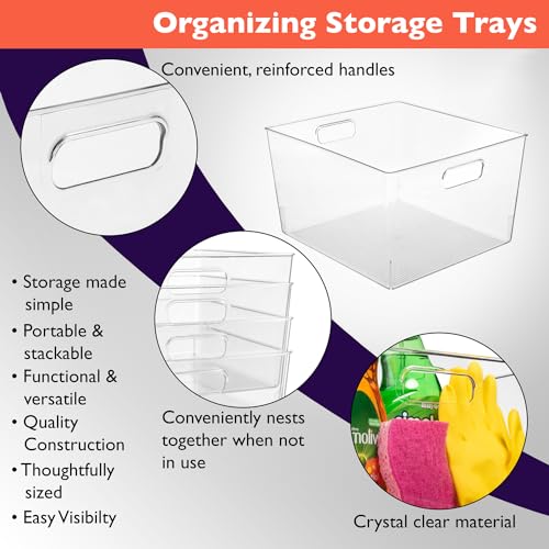 ClearSpace 8 Pack Clear Plastic Storage Bins for Kitchen Pantry Fridge Organization