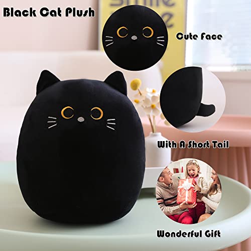 SQEQE Cat Plush Pillow Kawaii Cat Stuffed Animal Fluffy Plushies Doll Toy Soft Animal Shape Design Stuffed Animals Gifts for Kids(Black, 14 inch)