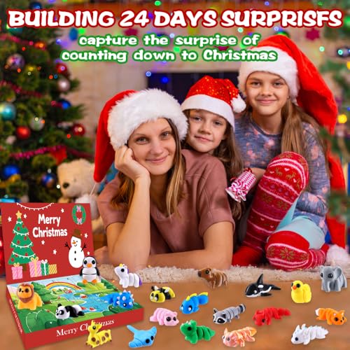 JOICEE 2026 Christmas Advent Calendar with 24 Multicolor 3D Animal Fidget Toys
