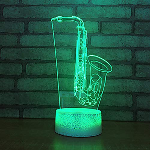 3D Saxophone Night Light Lamp Illusion Night Light 7 Color Changing Touch Switch Table Desk Decoration Lamps Gift with Acrylic Flat ABS Base USB Cable Toy (Bus)
