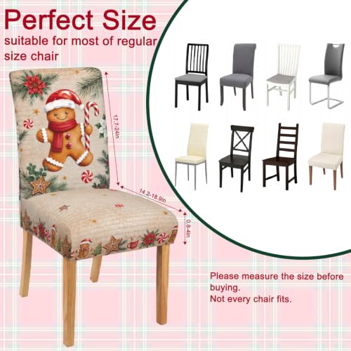 Gingerbread Man Christmas Chair Covers Set for Dining Room, 6 pcs