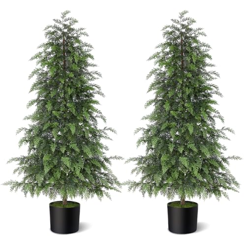 4FT Artificial Cedar Christmas Tree Set - Lifelike Faux Tree for Holiday & Porch Decor