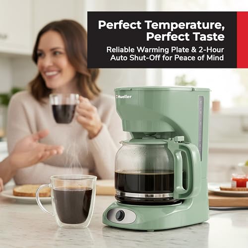 MUELLER HOME 12-Cup Drip Coffee Maker, Green, Borosilicate Carafe