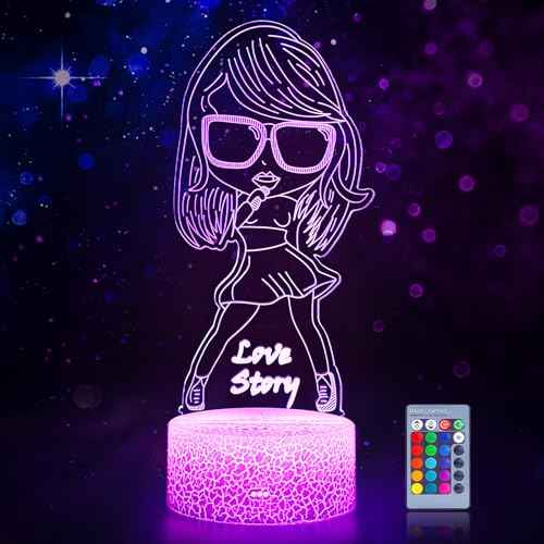 3D Night Light Gifts: Fans Merch, Table Lamp with Remote Control and Smart Touch, Singer Gifts for Girls Room Decor Music Party Birthday Christmas