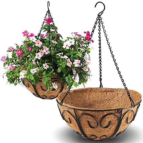 Butterfly Shape | 2 Pack Metal Hanging Planter Baskets - Round Wire Holders with Coco Coir Liners for Indoor/Outdoor Garden Decor