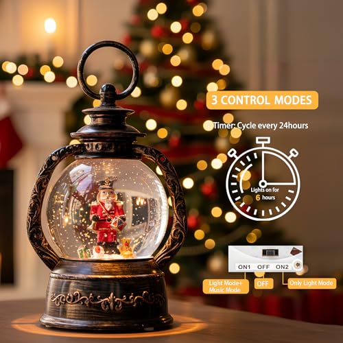 9-Inch Nutcracker Snow Globe Lantern with Music & Lights - Christmas Decor