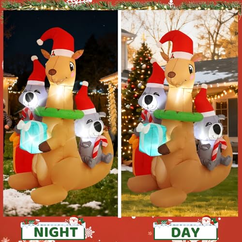 7FT Inflatable Christmas Kangaroo & Koalas with LED Lights Outdoor Decor