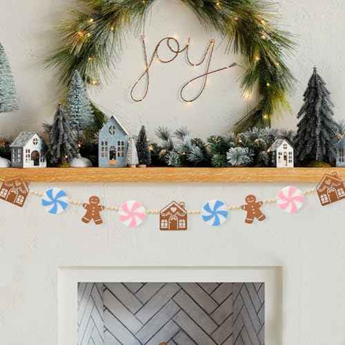 Pink Gingerbread Christmas Decorations- Pastel Candyland Christmas Decorations Candy Garland with Felt Gingerbread House - Winter Party Decor Indoor