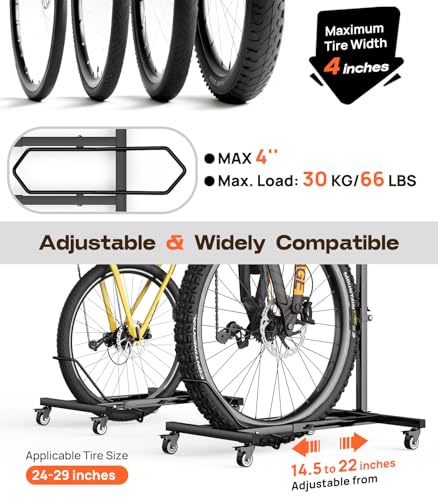 Housolution 1 Pack Vertical Bike Stand with Wheels - No Drilling, Fits Bikes Up to 29"