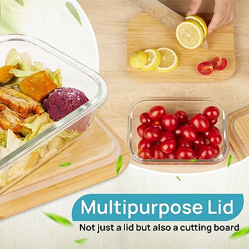 Glass Food Storage Containers Set of 4 with Bamboo Lids - Multi-Size Meal Prep