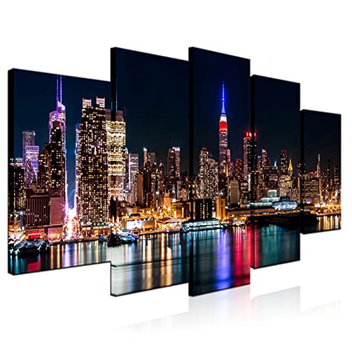 NYC Skyline Wall Art Canvas Prints - Large 60x32 Inch Night Cityscape
