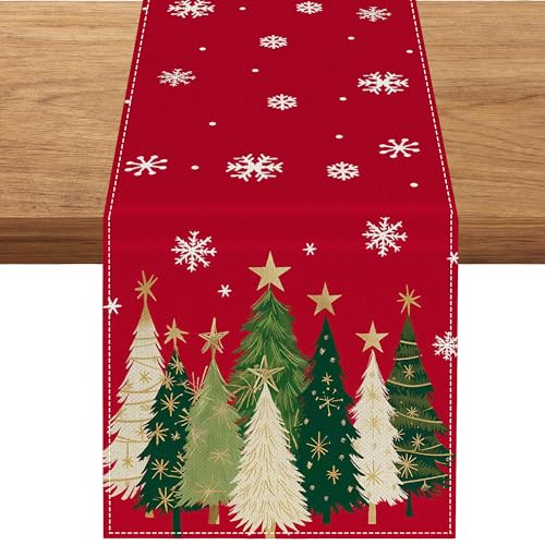 Bloss Christmas Table Runner 13"x72", Xmas Trees Snowflakes Winter Table Decor, Holiday Decorative Table Decorations for Kitchen Dinning Dresser Scarf Home Decor