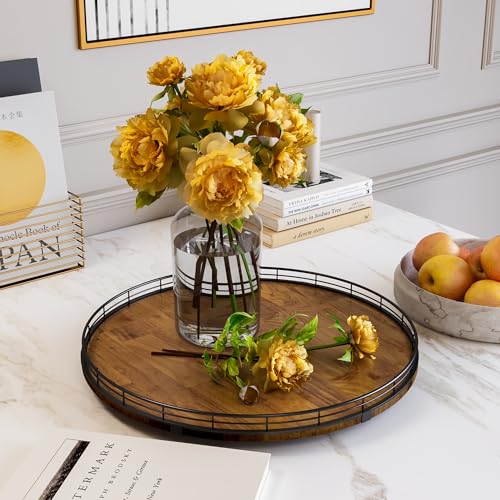 Walnut 18-Inch Farmhouse Oak Lazy Susan Organizer - Food Safe Turntable