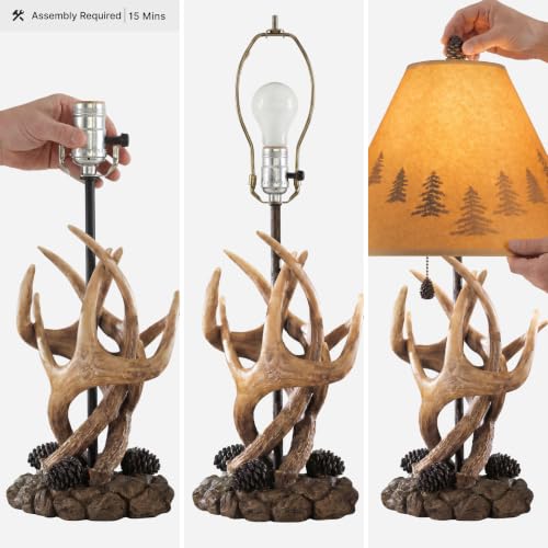 Rustic Set of 2 Mountain Retreat Table Lamps with Silhouette Shades