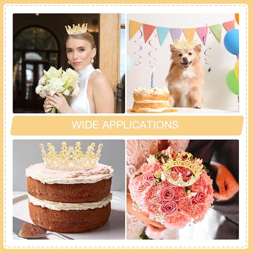 Gold Crown Cake Topper Mini Crown for Bouquets Rhinestones Tiara for Girls Birthday Tiara Cake Decoration for Wedding Birthday Party