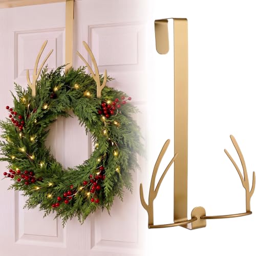12 Inch Metal Christmas Wreath Hanger with Rustic Antler Design for Front Door