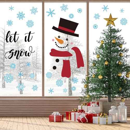 Christmas Door Stickers Snowman Decals Large Mural Stickers for Winter Xmas Home Refrigerator Wall Window Decor, 9.8 x 11.8 Inch, 8 Sheets