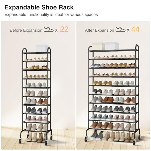 STO Expandable Shoe Rack, 10-Tier Metal Tall Rack for Garage, Up to