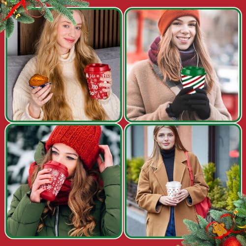 Pickmesh 24 Pack Christmas Reusable 12oz Plastic Coffee Cups with Lids