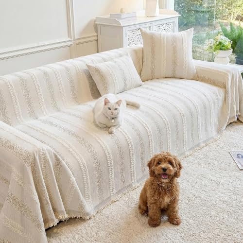 Beige Washable Couch Cover for Dogs 91x134 Non Slip Sectional Sofa Protector
