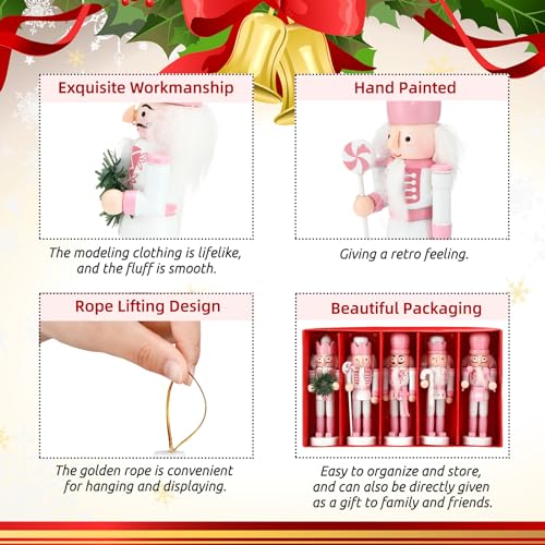 Jetec 10 Pcs Cute Christmas Nutcracker Ornaments - Pink Styles