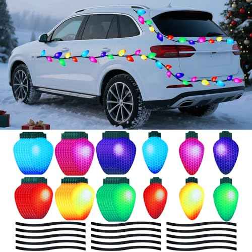 Outus 40 Pcs Christmas Car Magnets Decor Bulk Lights Car Refrigerator Stickers Xmas Reflective Lights Bulb Magnets for Cruise Ship Garage Door Decor (2.8 x 1.4 Inches,Dark Color)