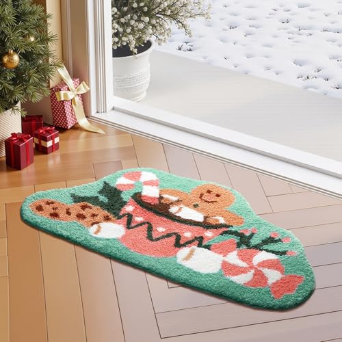 Ashler Gingerbread Man Dessert Cup Christmas Rug 39x20 in - Plush Non-Slip Kitchen Bath