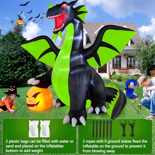 Halloween Inflatable Dragon Pumpkin Decoration - Green 9FT Outdoor Yard Decor