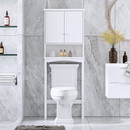Over Toilet Storage Cabinet with Adjustable Shelves - White Bathroom Organizer