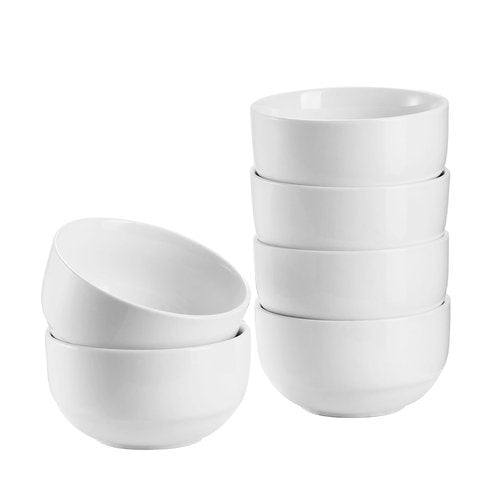 DOWAN 10 OZ Small Bowls, Ice Cream Bowls - 4.25" Ceramic Dessert Bowl Set of 6 - Porcelain Small Cereal Bowls, Side Dishes Dipping Bowl for Portion Control - Dishwasher Microwave Safe（Soft White