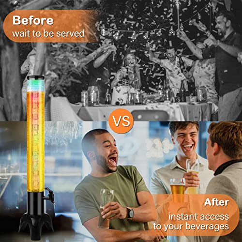 3L Beer Giraffe Tower Dispenser with Ice Tube, LED Light & Brush - 2 Pack