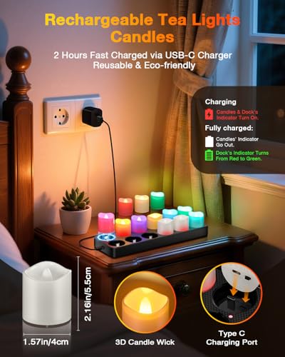 Rechargeable Color Changing Tea Lights Candles with Remote & Timer