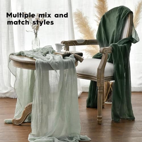 Artoid Mode 120 Inch 3-Piece Boho Forest Green Gauze Table Runners for Wedding & Holiday Decor
