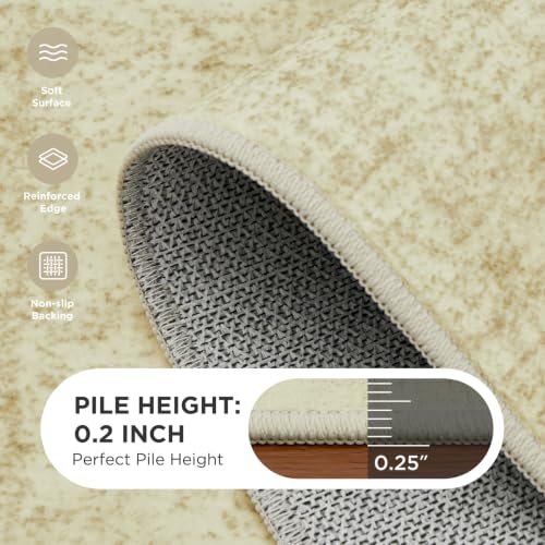 Joydeco 5x7 Beige Washable Abstract Area Rug for Living Room & Bedroom - Non-Slip, Pet Friendly