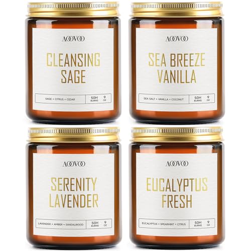 AOOVOO Scented Candle Set with Lavender, Vanilla, Eucalyptus & Sage - 4 Pack, 36oz Soy Aromatherapy Candles