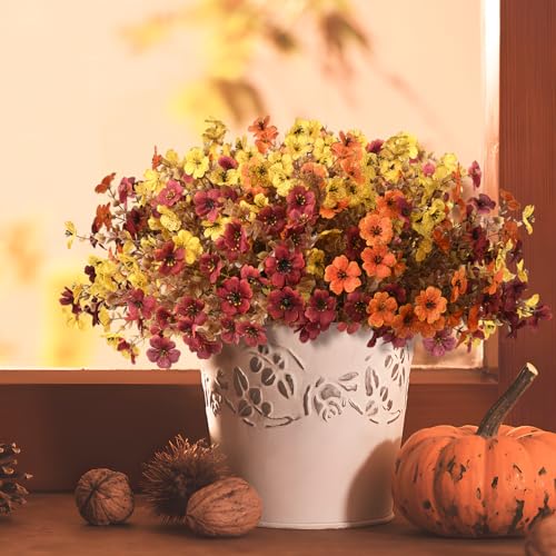 Artificial Fall Flowers Hanging Basket - Orange, Yellow, Brown Outdoor Decor
