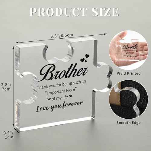 Birthday Gifts for Brother, Acrylic Puzzle Plaque Desk Decor - Brother Gifts from Sister, Gifts for Brother Adult, Brother Gifts for Fathers Day Christmas - 3.3 * 2.8inches