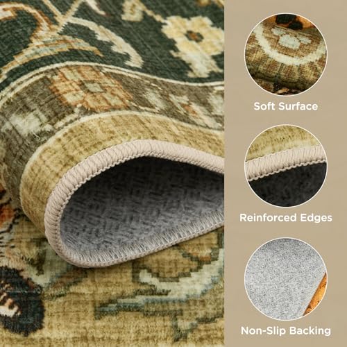 Joydeco 8x10 Large Washable Vintage Tiger Rug for Living Room & Bedroom - Camel