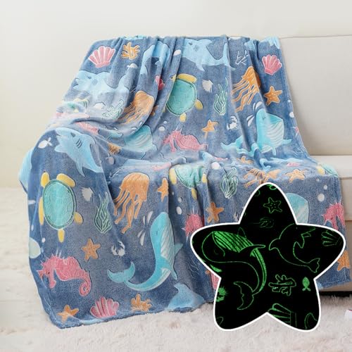 Bunnikins & Clover Glow in The Dark Blanket, Soft Kids Blankets for Christmas Halloween Birthday Valentines Gifts, 50"x60"