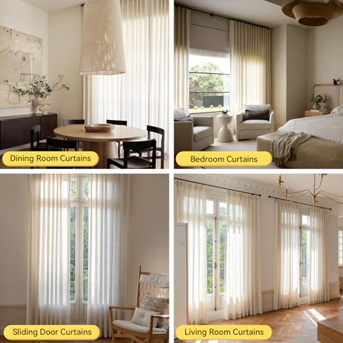 Three Girls Natural Linen Pinch Pleated Curtains 40"W x 90"L Set of 2 - Light Filtering Window Drapes for Living Room & Bedroom