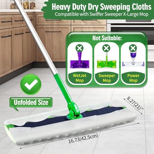 Heavy Duty Dry Sweeping Cloths for Swiffer XL Mop - 80 Count - Pet & Floor Cleaning Refills