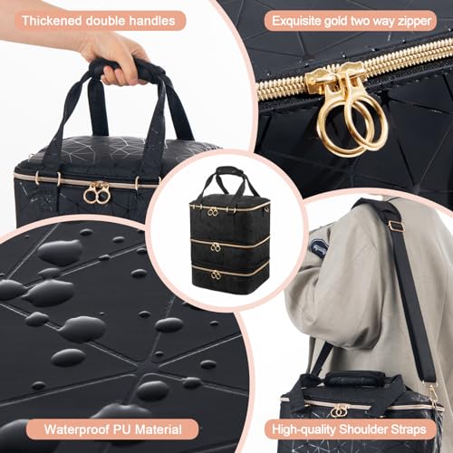 Large Capacity Nail Polish Organizer Bag Holds 84 Bottles with Handle - Black, XL 11x9.5x13 in