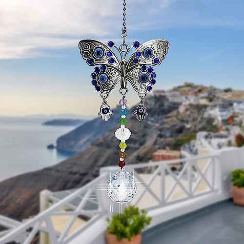 Window Hanging Suncatcher with Crystal,Blue Butterfly Garden Hanging Rainbow Maker Ornament (Butterfly)